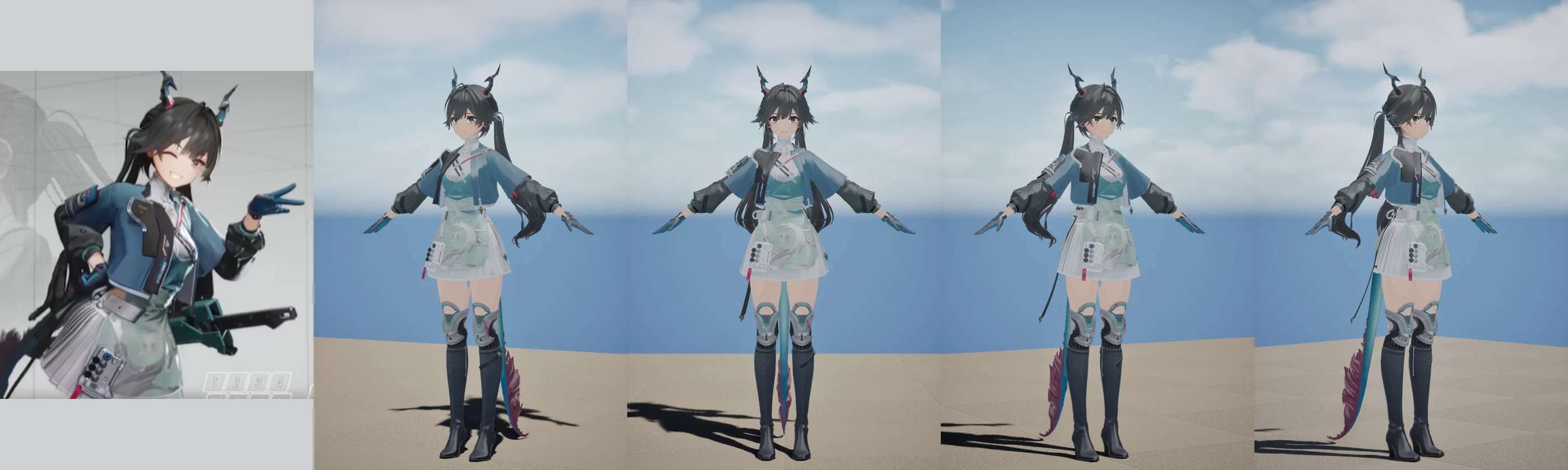 Unreal Engine 5.8 character rendering reference and four viewing angles